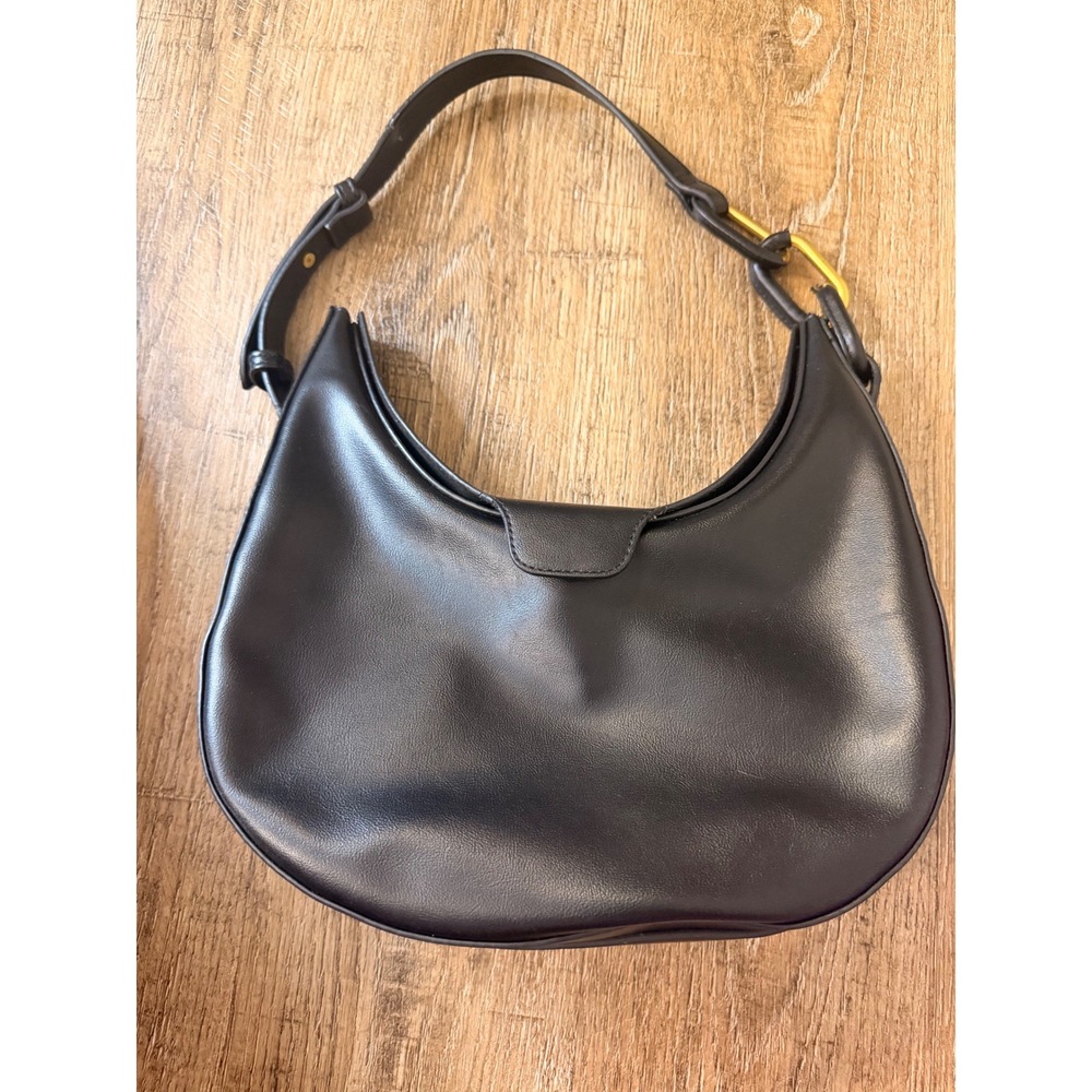 Madison West Black Vegan Leather Hobo Shoulder Bag Gold Hardware Minimalist EUC
